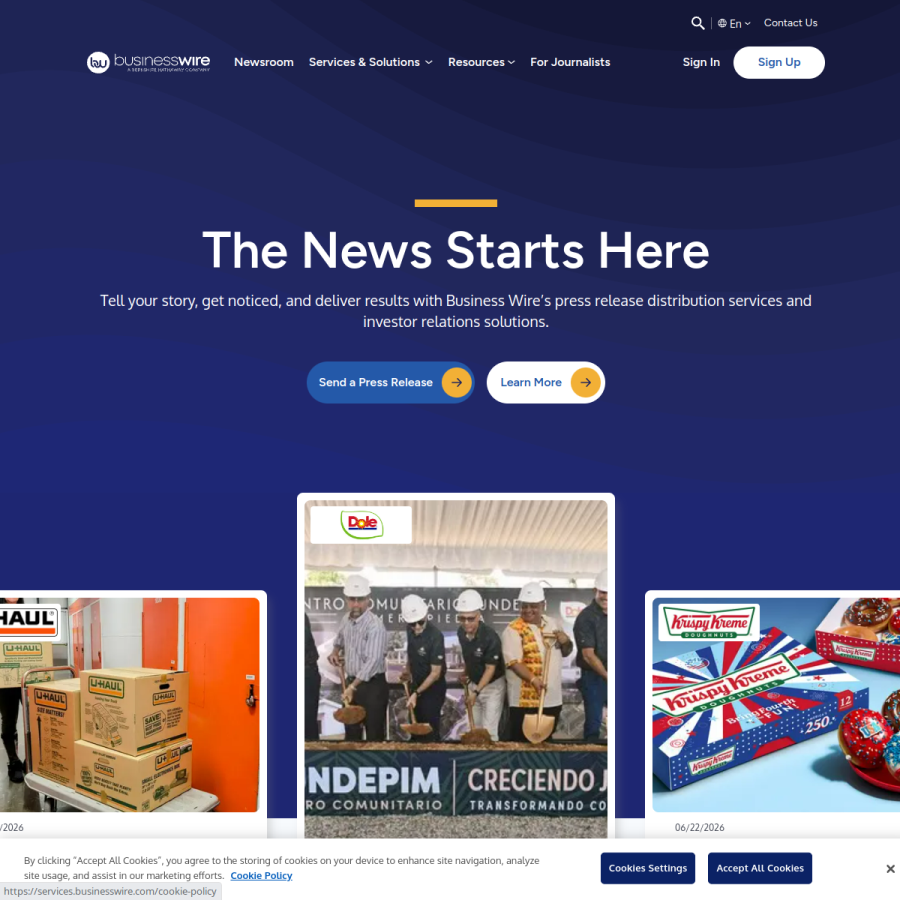 businesswire.com homepage screenshot