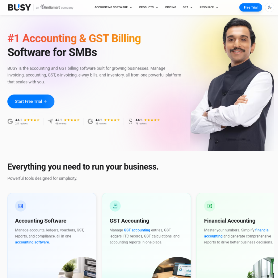 busy.in homepage screenshot