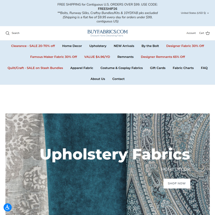 buyfabrics.com homepage screenshot