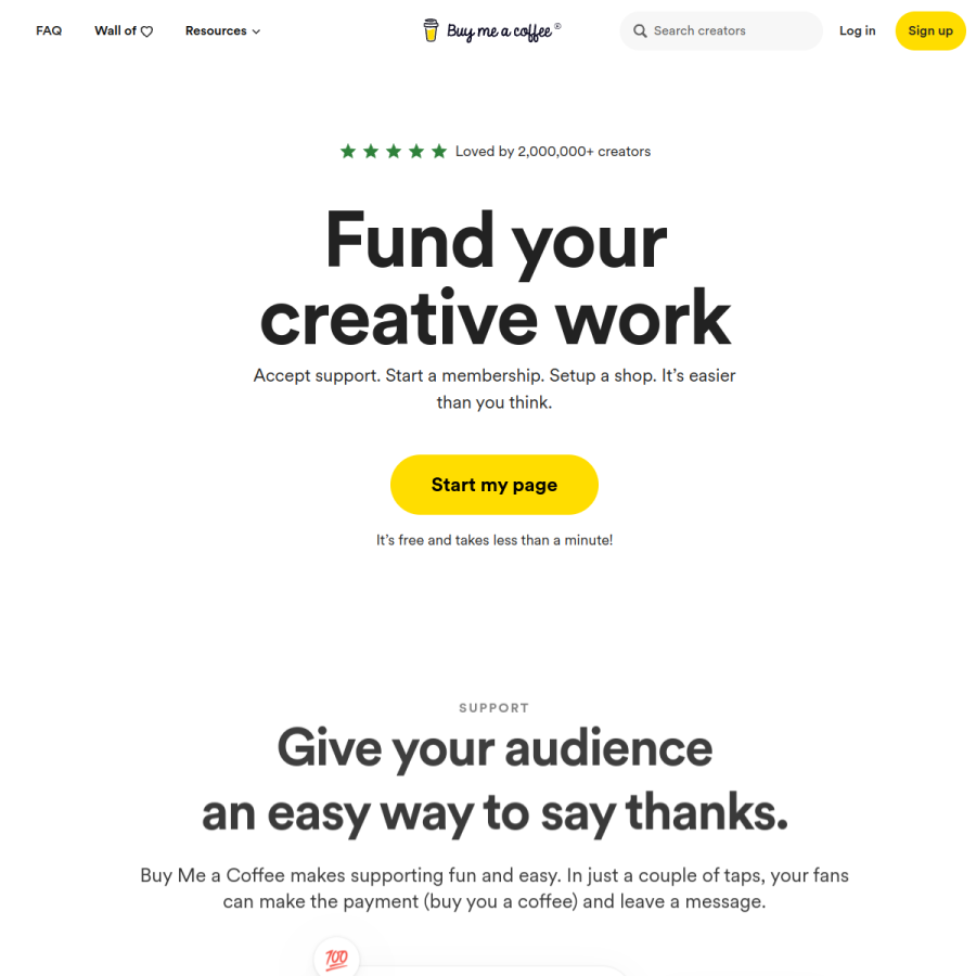 buymeacoffee.com homepage screenshot