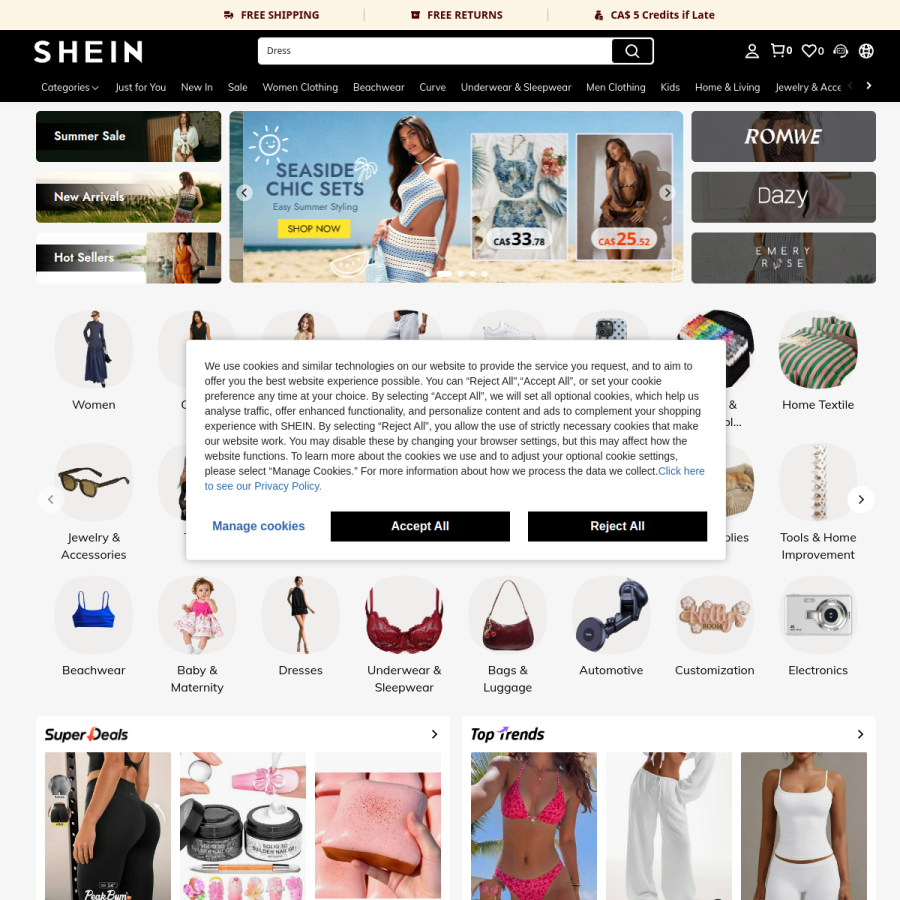 ca.shein.com homepage screenshot