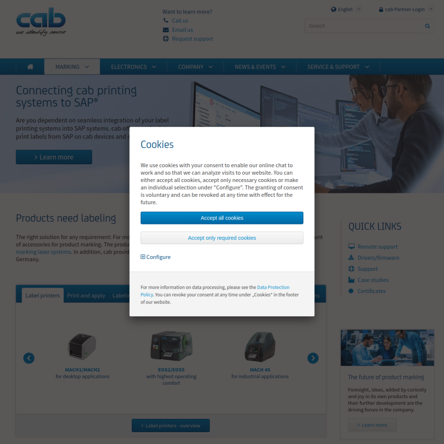 cab.de homepage screenshot
