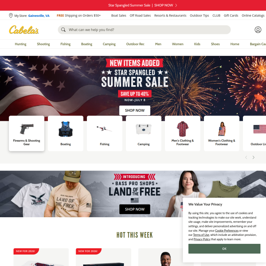 cabelas.com homepage screenshot