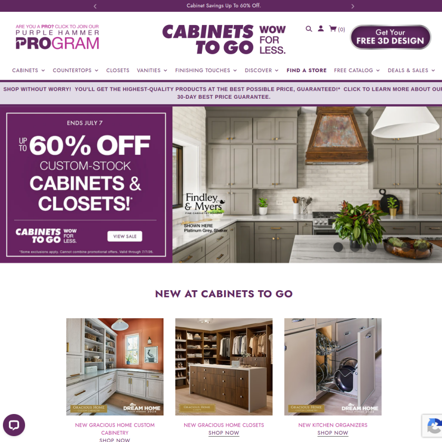 cabinetstogo.com homepage screenshot