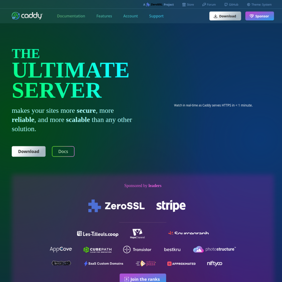 caddyserver.com homepage screenshot