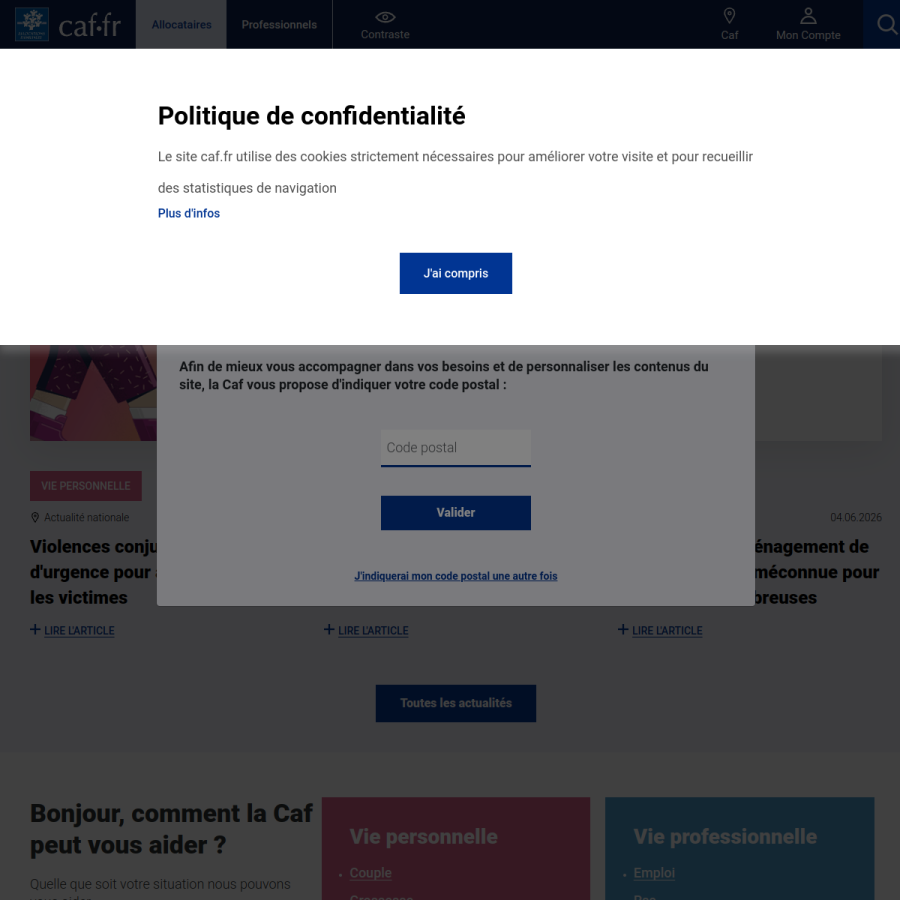 caf.fr homepage screenshot