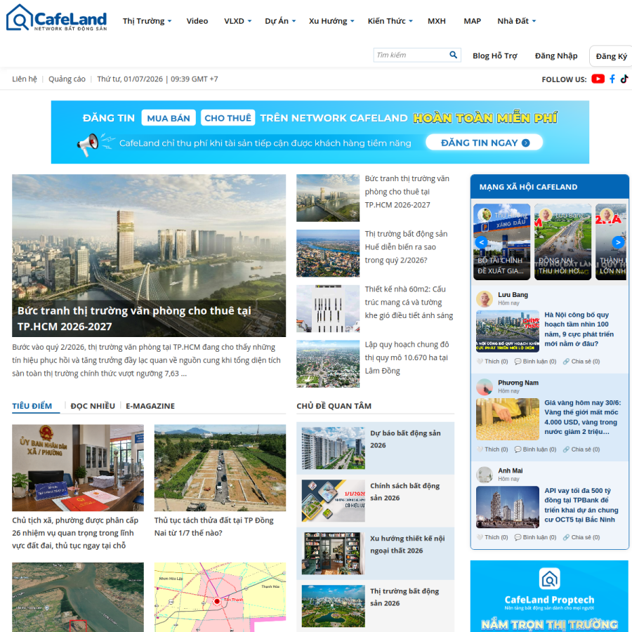 cafeland.vn homepage screenshot