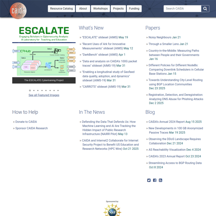 caida.org homepage screenshot