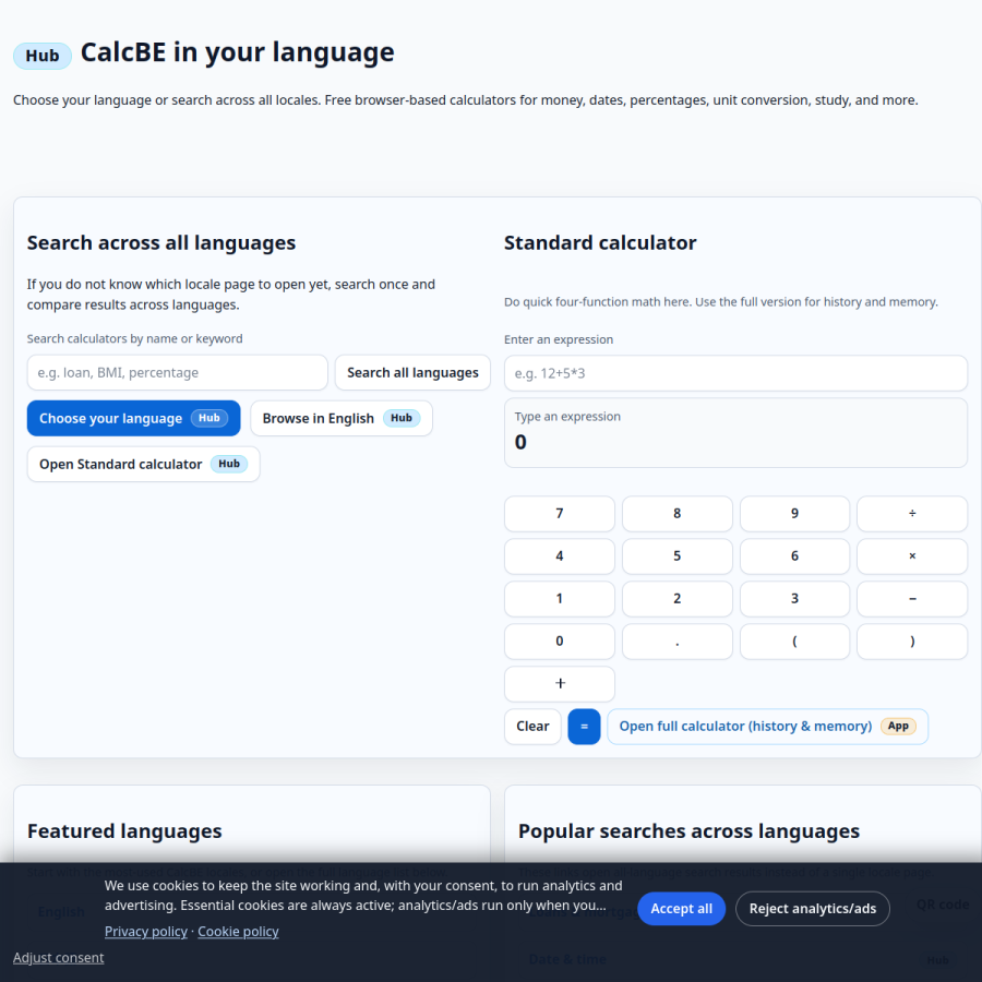 calcbe.com homepage screenshot
