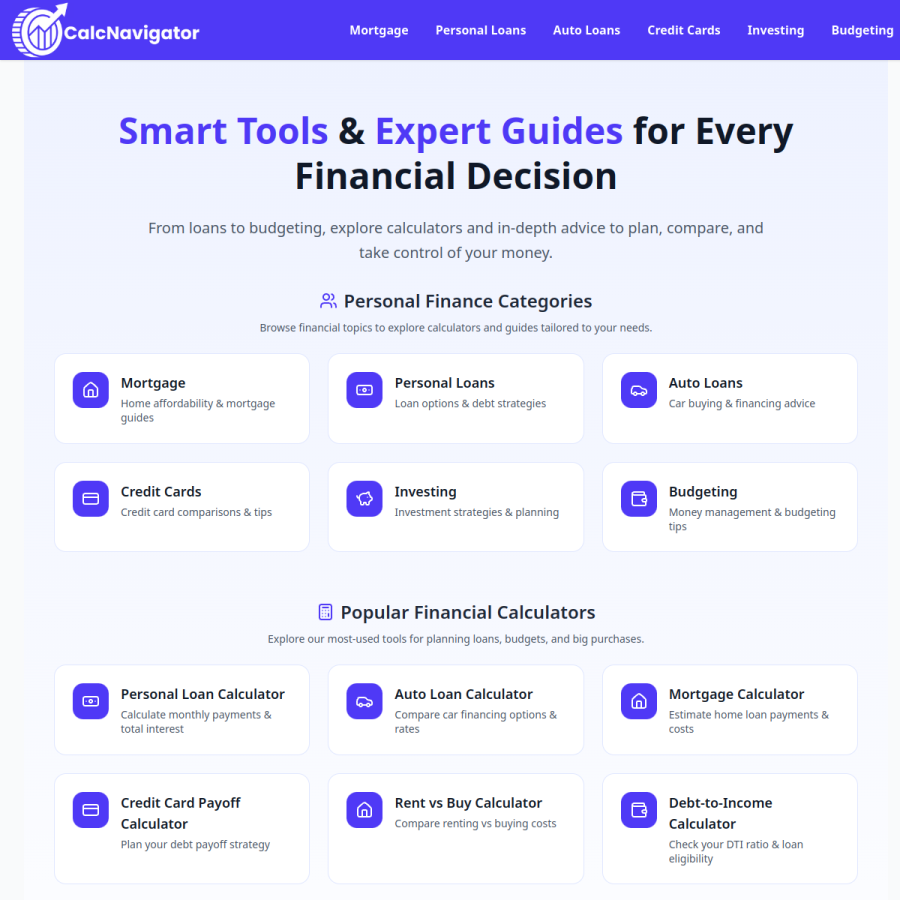 calcnavigator.com homepage screenshot