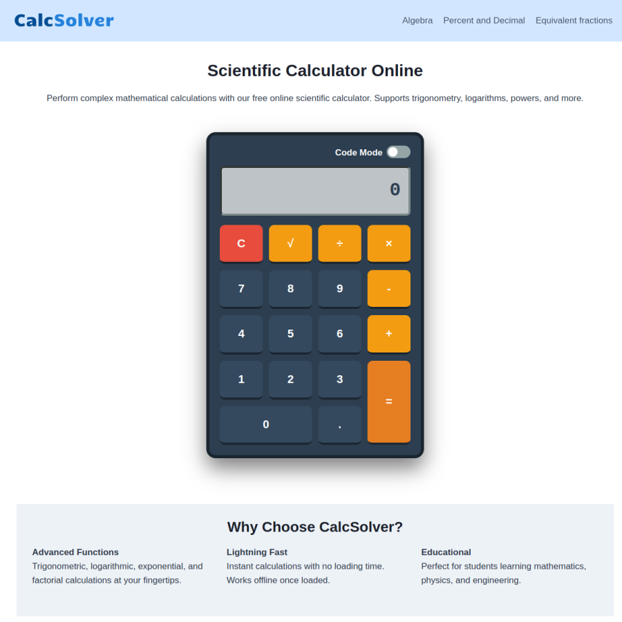 calcsolver.net homepage screenshot