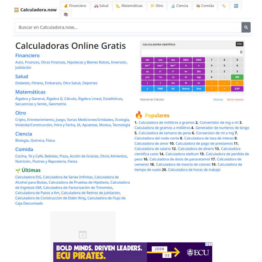 calculadora.now homepage screenshot