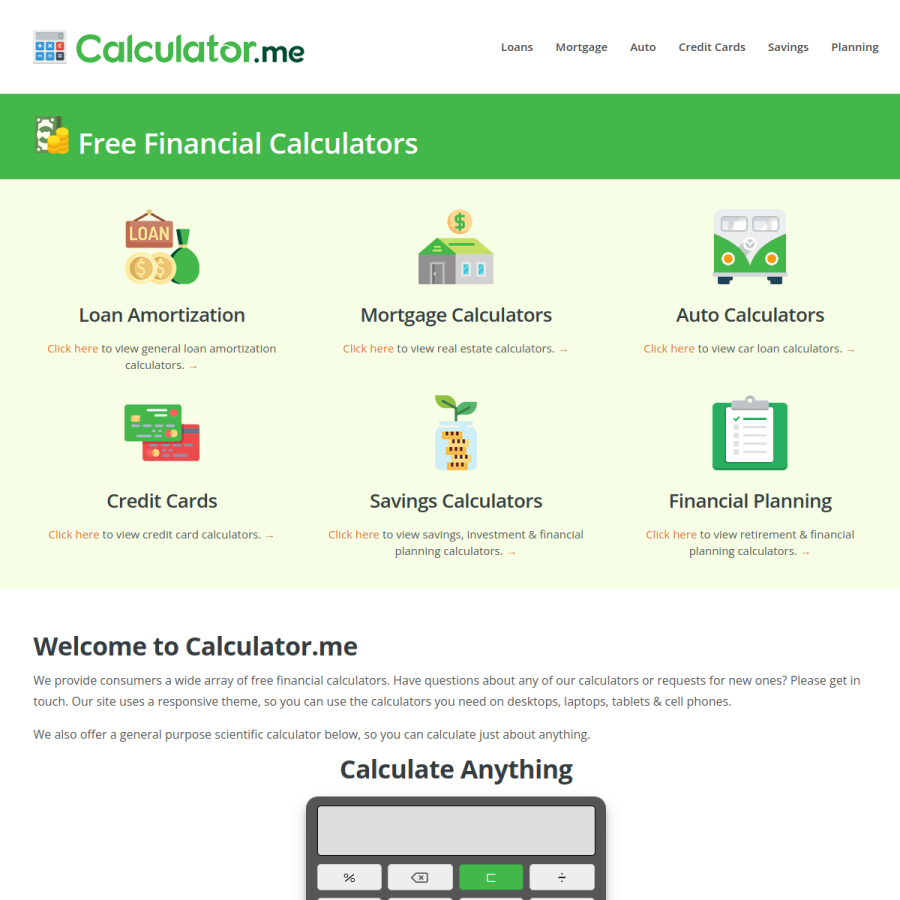 calculator.me homepage screenshot