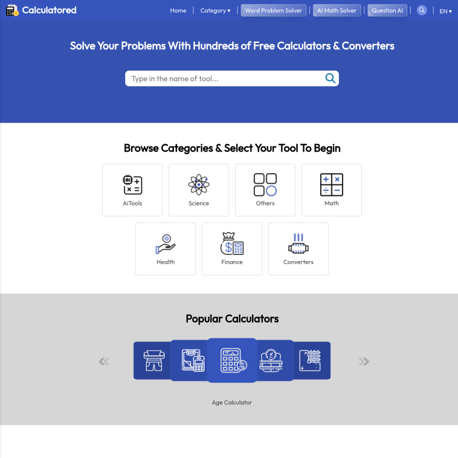 calculatored.com homepage screenshot