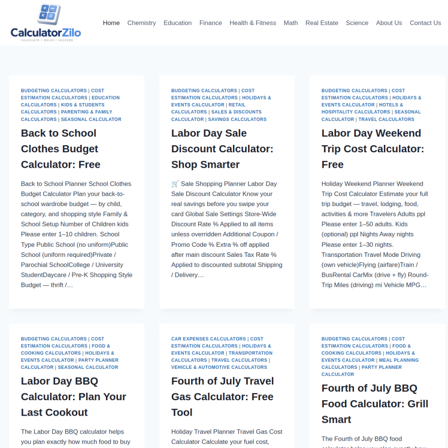 calculatorzilo.com homepage screenshot