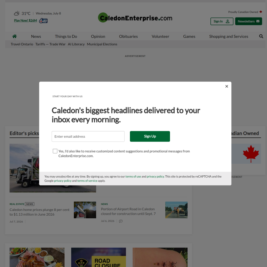 caledonenterprise.com homepage screenshot