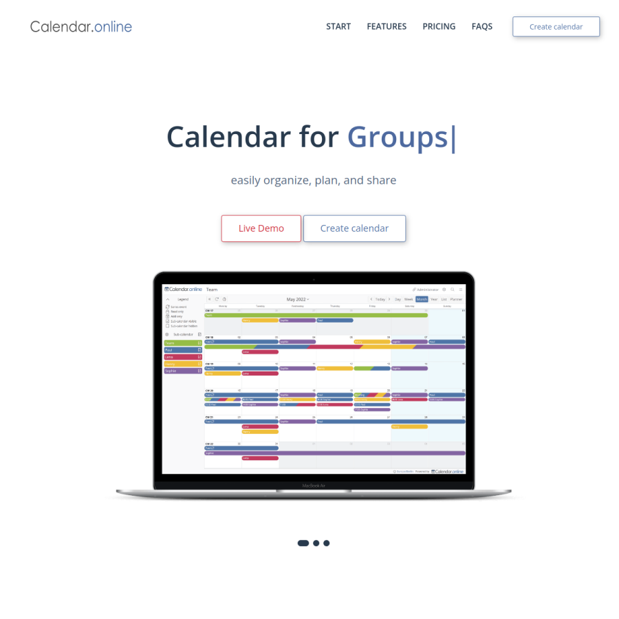 calendar.online homepage screenshot