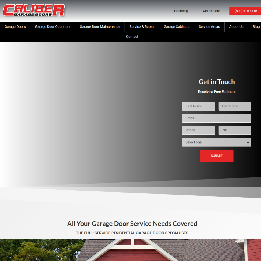 calibergaragedoors.com homepage screenshot