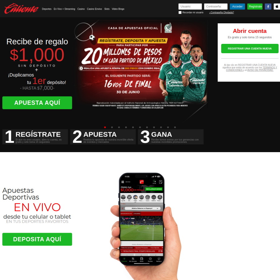 caliente.mx homepage screenshot