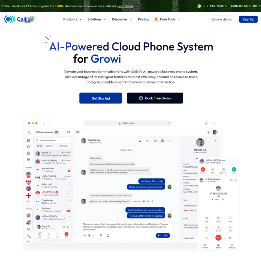 calilio.com homepage screenshot