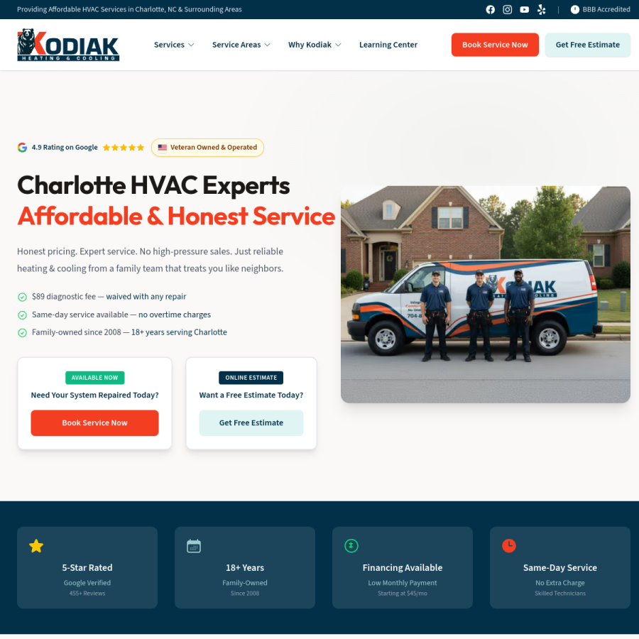 callkodiakhvac.com homepage screenshot