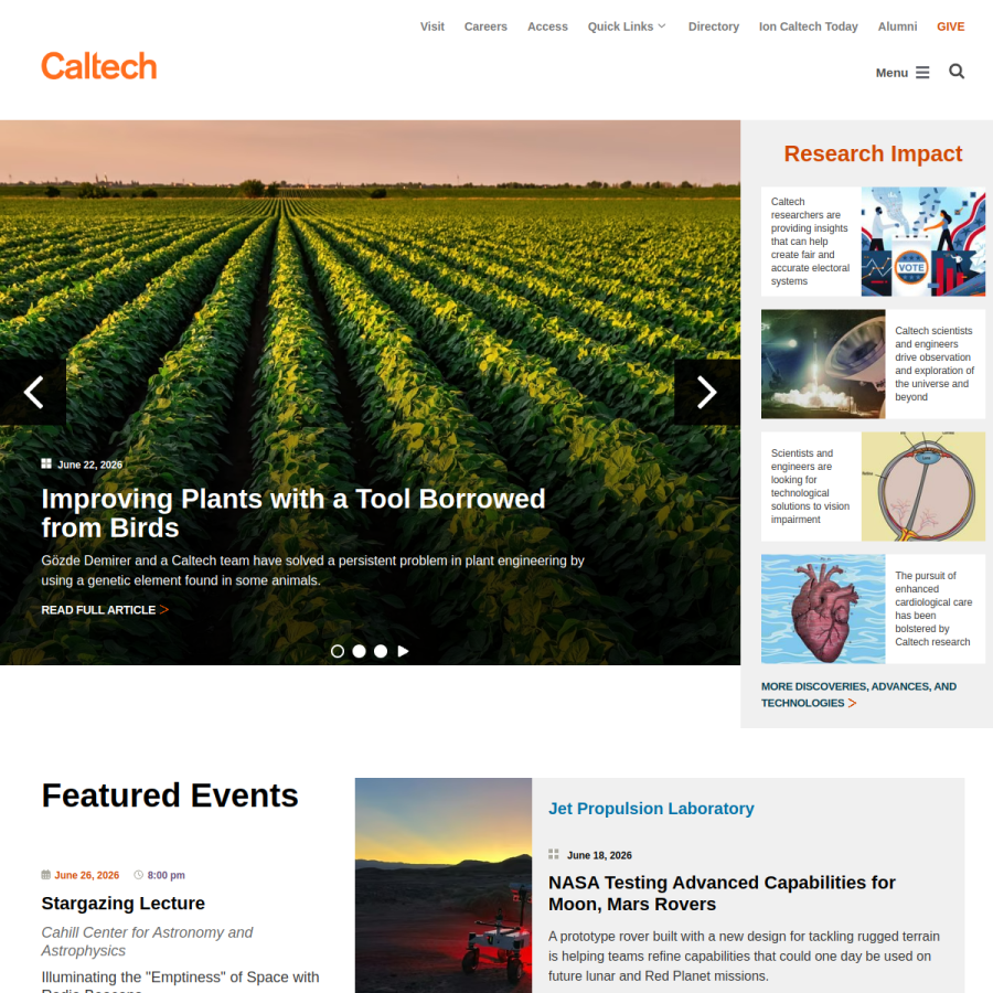 caltech.edu homepage screenshot