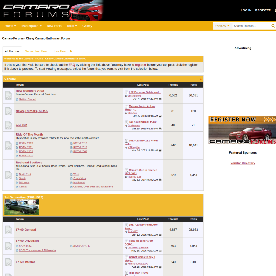 camaroforums.com homepage screenshot