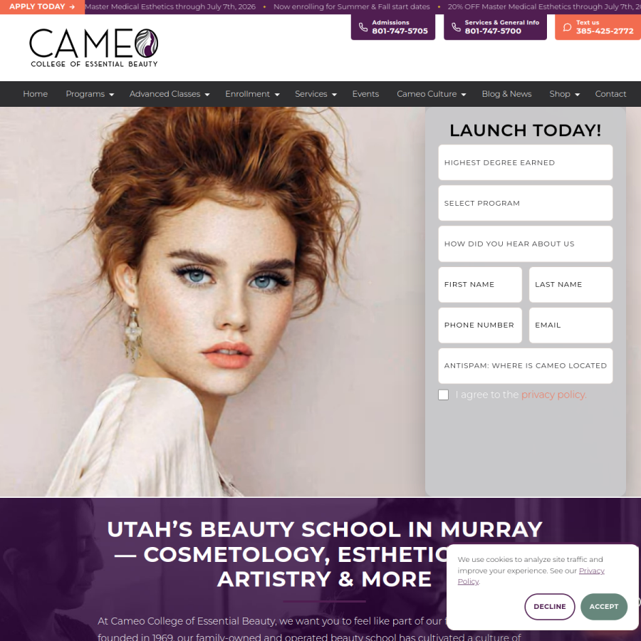 cameocollege.com homepage screenshot