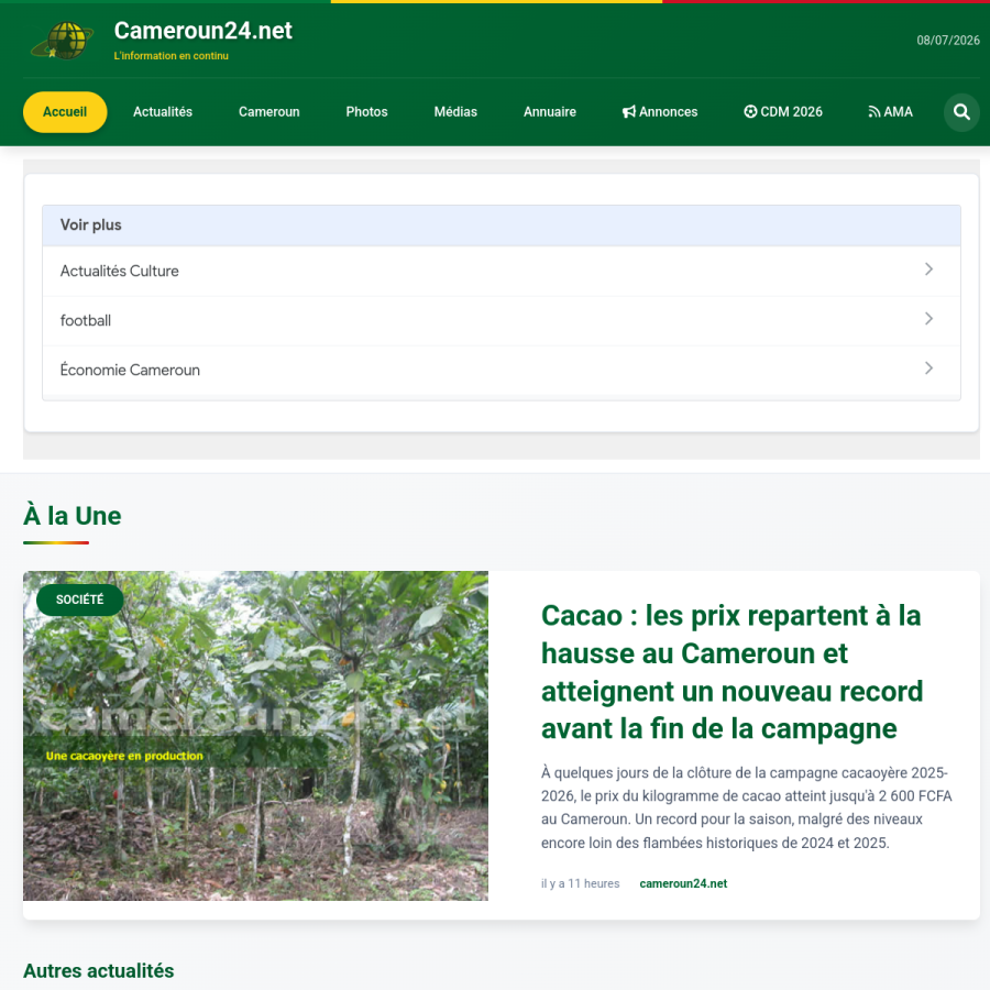 cameroun24.net homepage screenshot