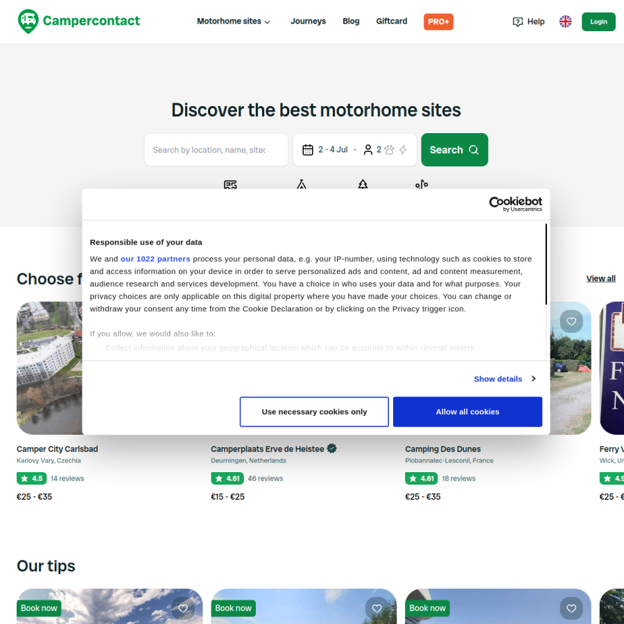 campercontact.com homepage screenshot