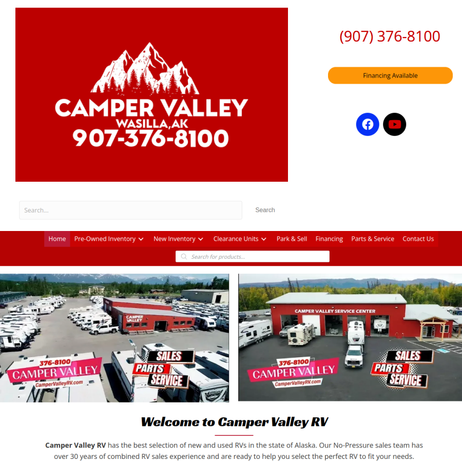 campervalleyrv.com homepage screenshot