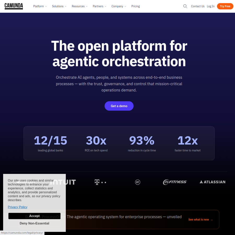 camunda.com homepage screenshot