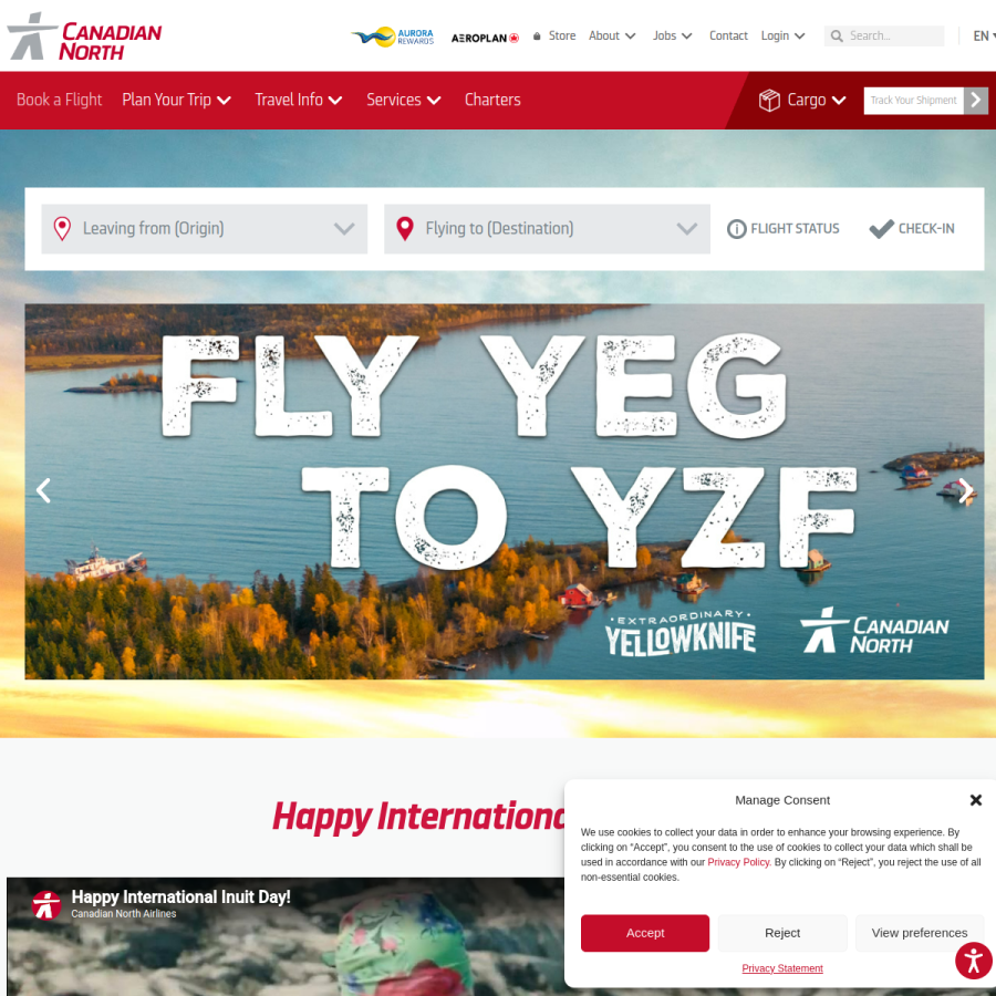 canadiannorth.com homepage screenshot
