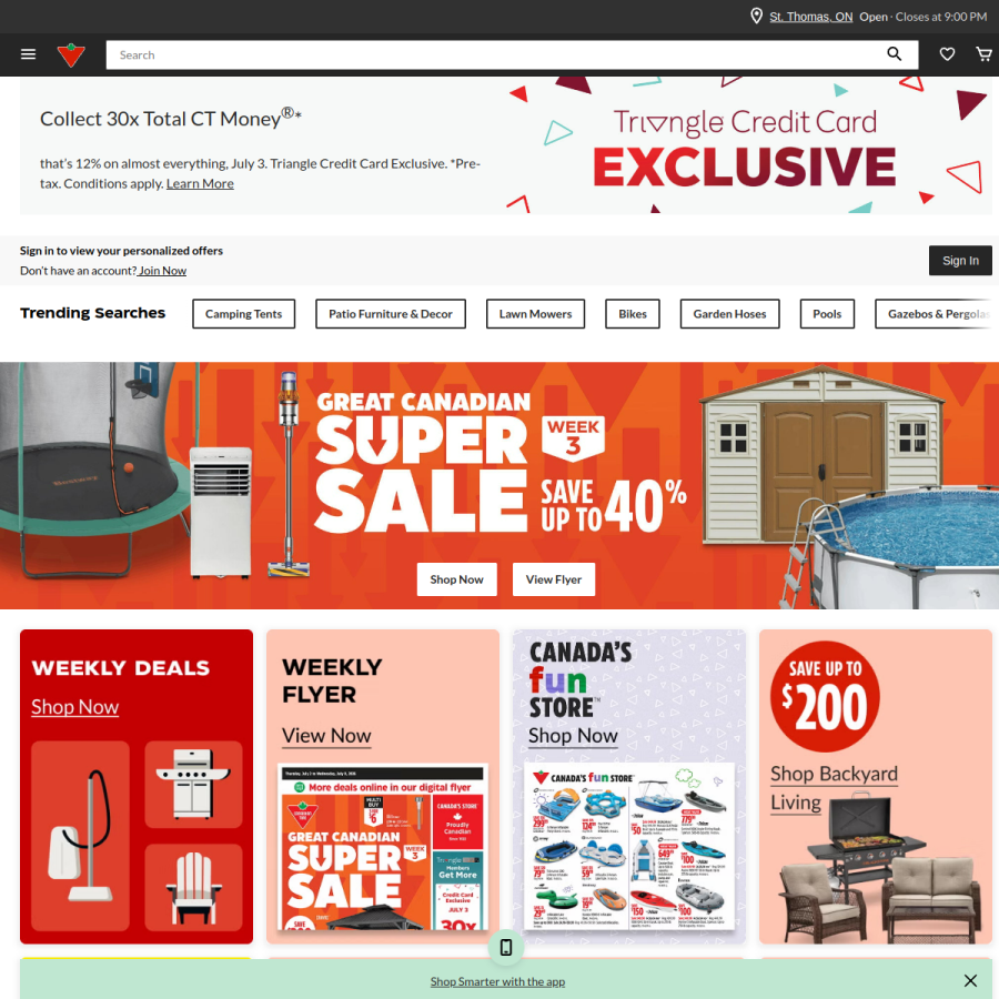 canadiantire.ca homepage screenshot