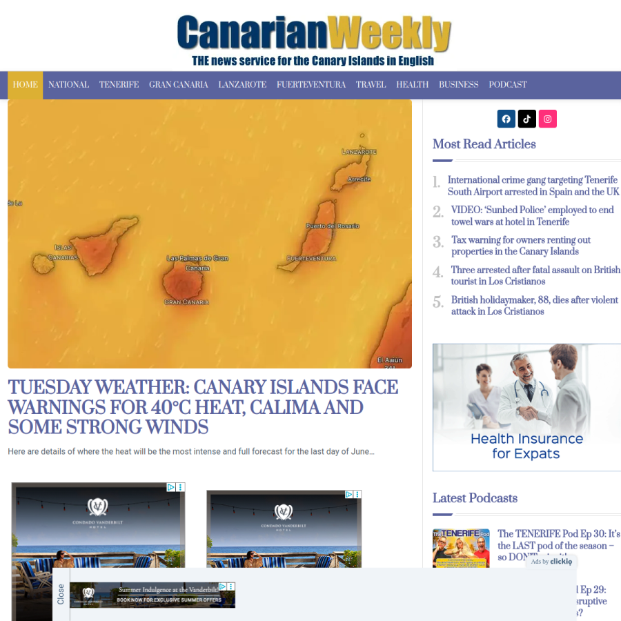canarianweekly.com homepage screenshot