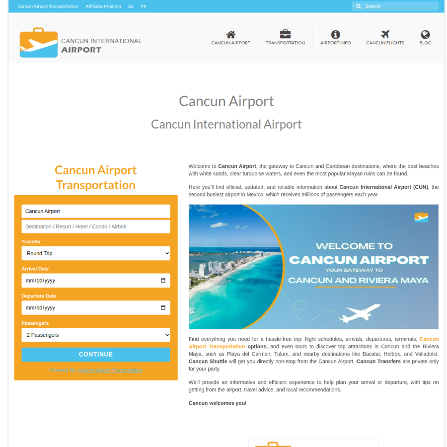 cancuniairport.com homepage screenshot