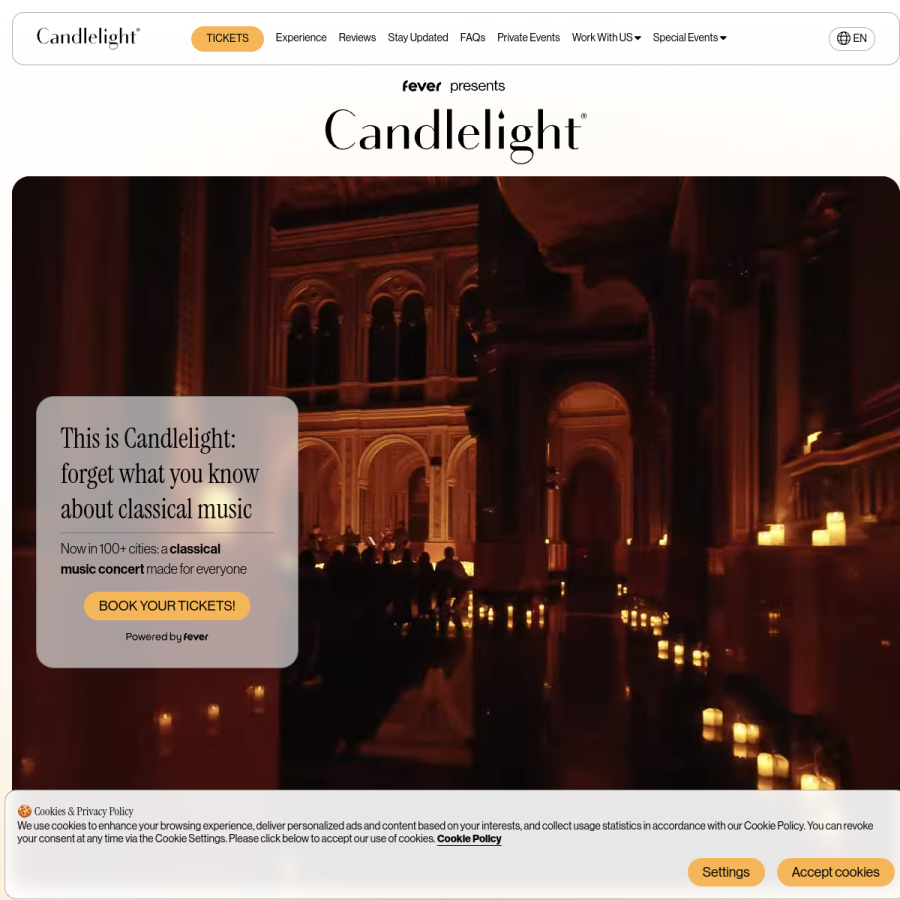 candlelightexperience.com homepage screenshot