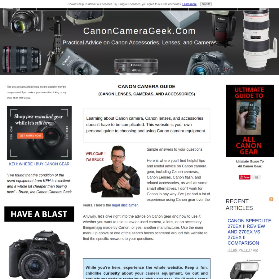 canoncamerageek.com homepage screenshot