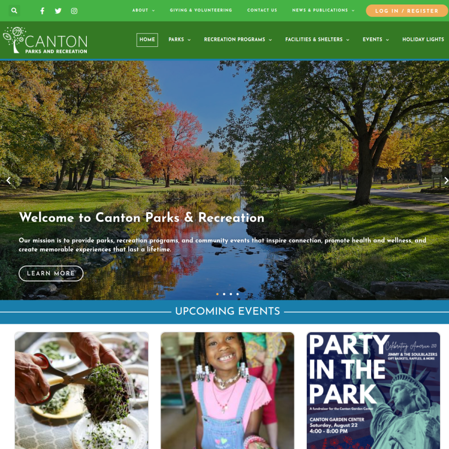 cantonparksandrec.com homepage screenshot