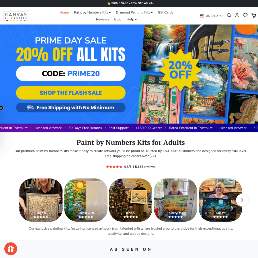 canvasbynumbers.com homepage screenshot