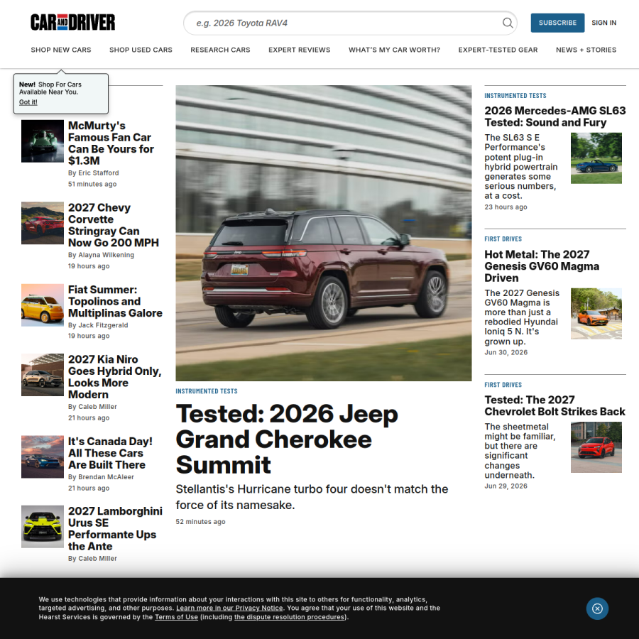 caranddriver.com homepage screenshot