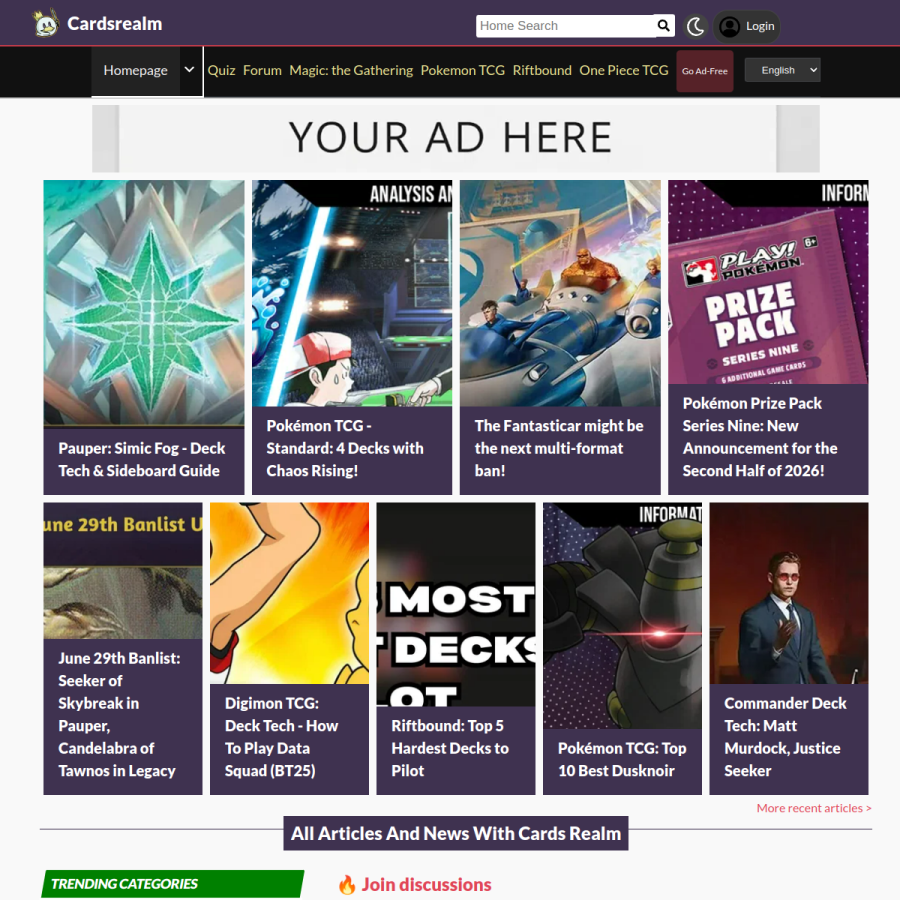 cardsrealm.com homepage screenshot
