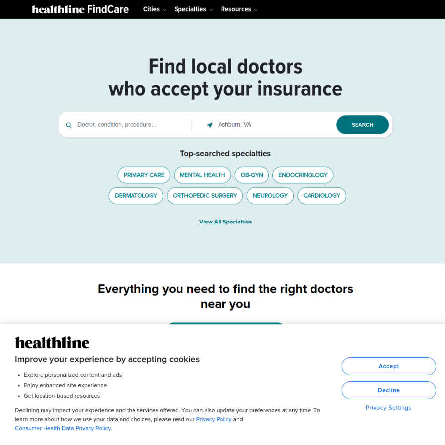 care.healthline.com homepage screenshot