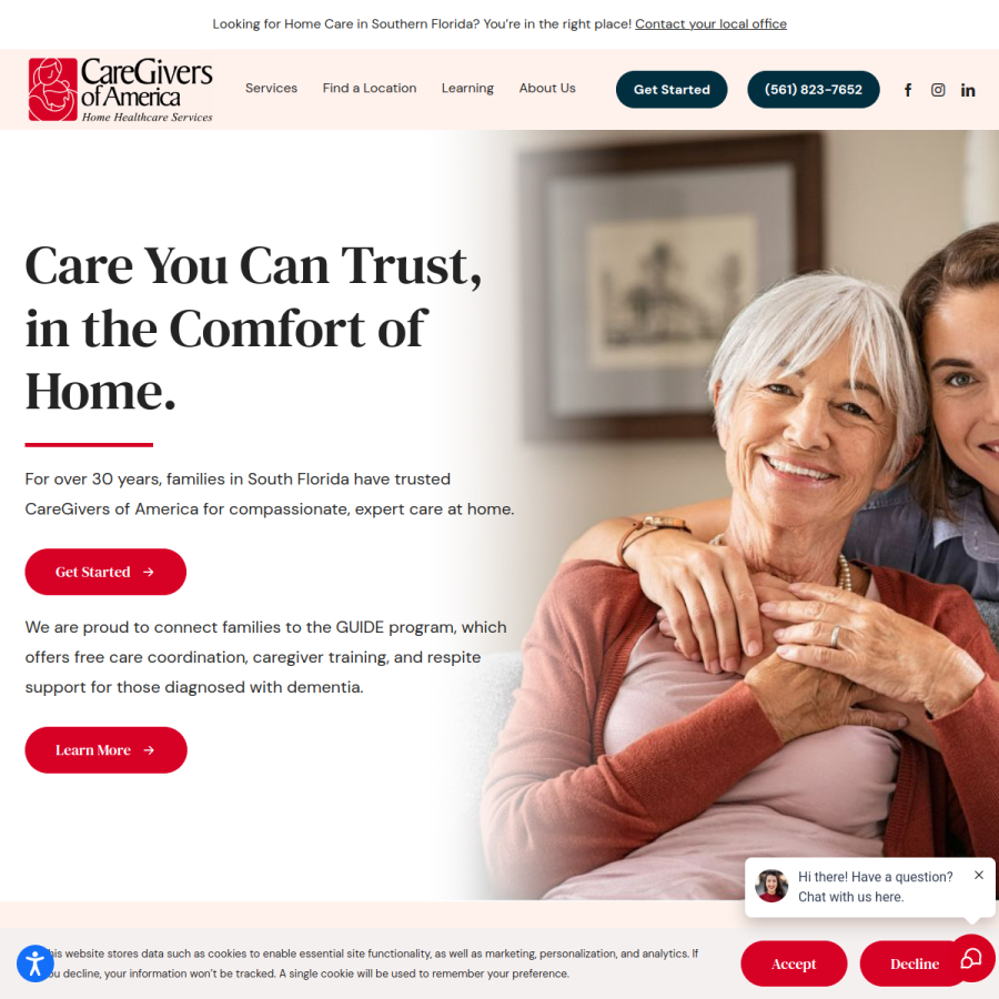 caregiversofamerica.com homepage screenshot