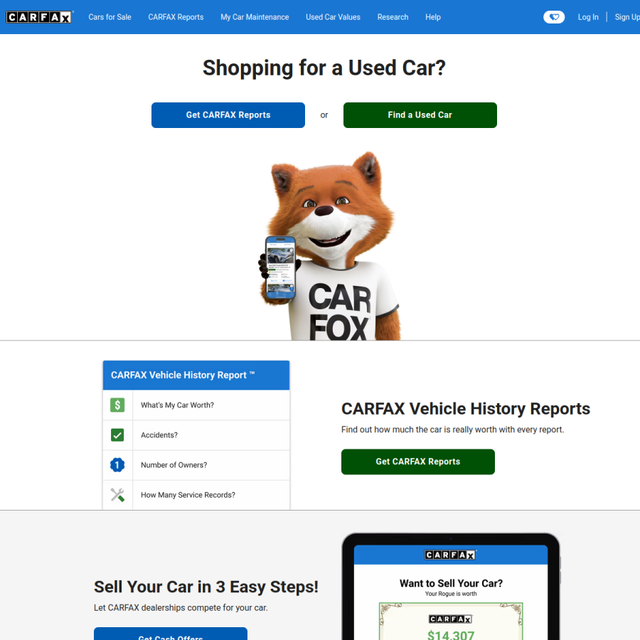 carfax.com homepage screenshot