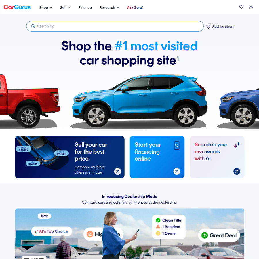 cargurus.com homepage screenshot
