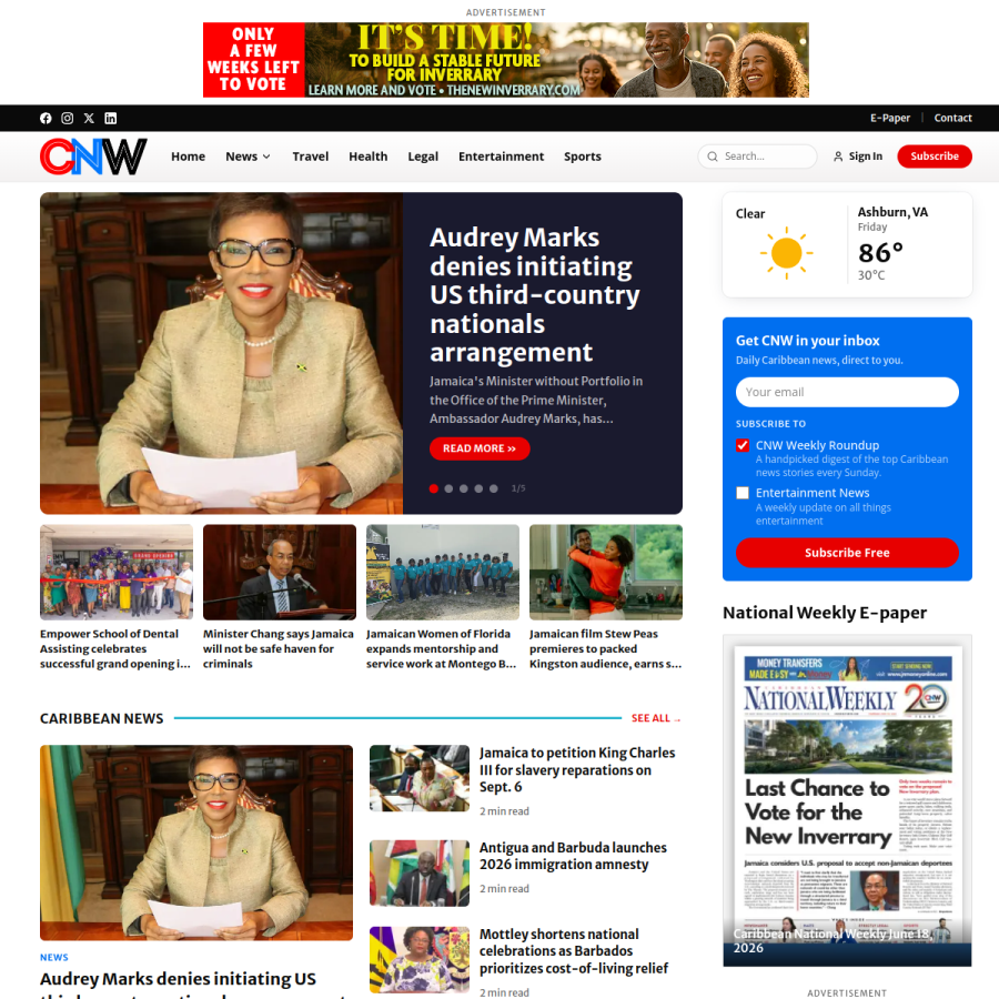 caribbeannationalweekly.com homepage screenshot