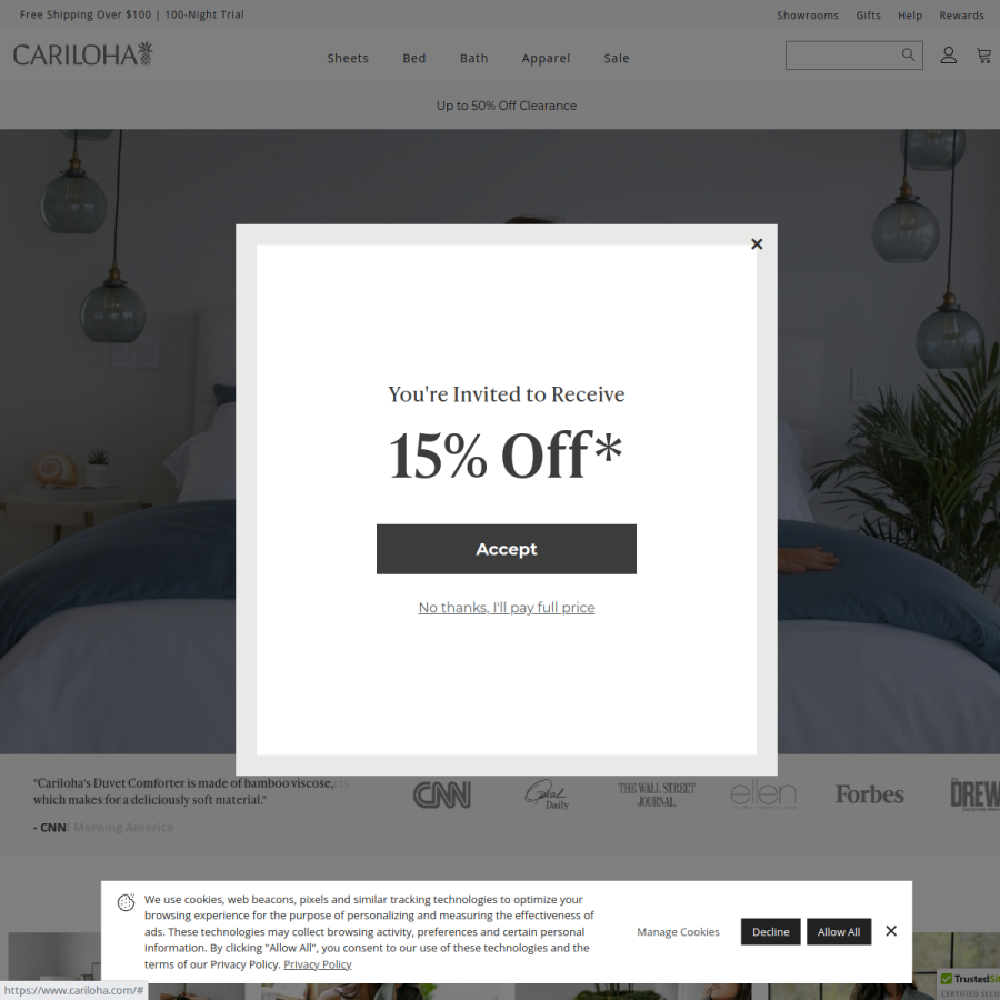 cariloha.com homepage screenshot