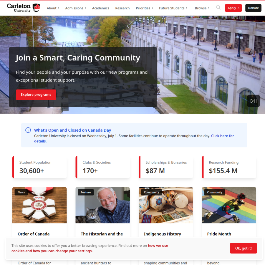carleton.ca homepage screenshot