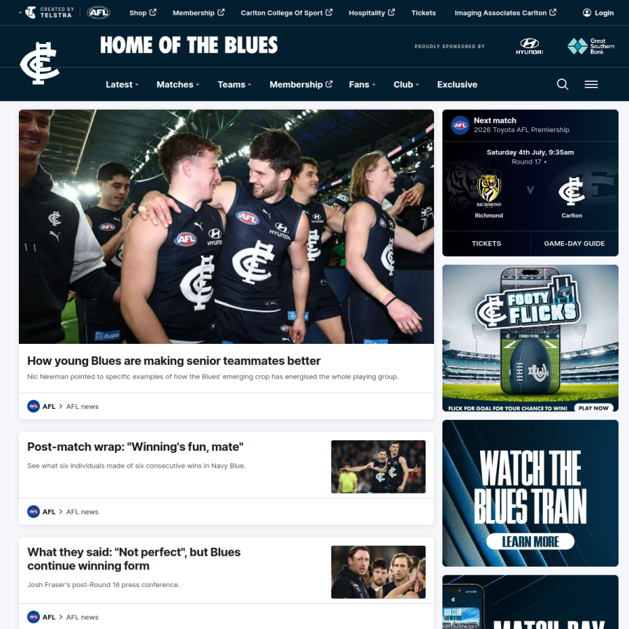 carltonfc.com.au homepage screenshot